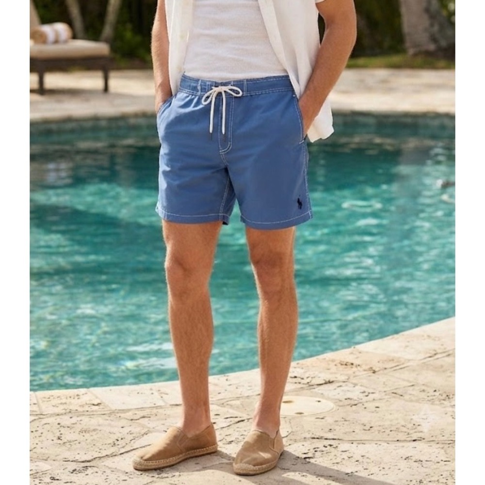 Polo Ralph Lauren Blue Board Shorts Mens Large Cargo‎ Pocket Swim Trunks